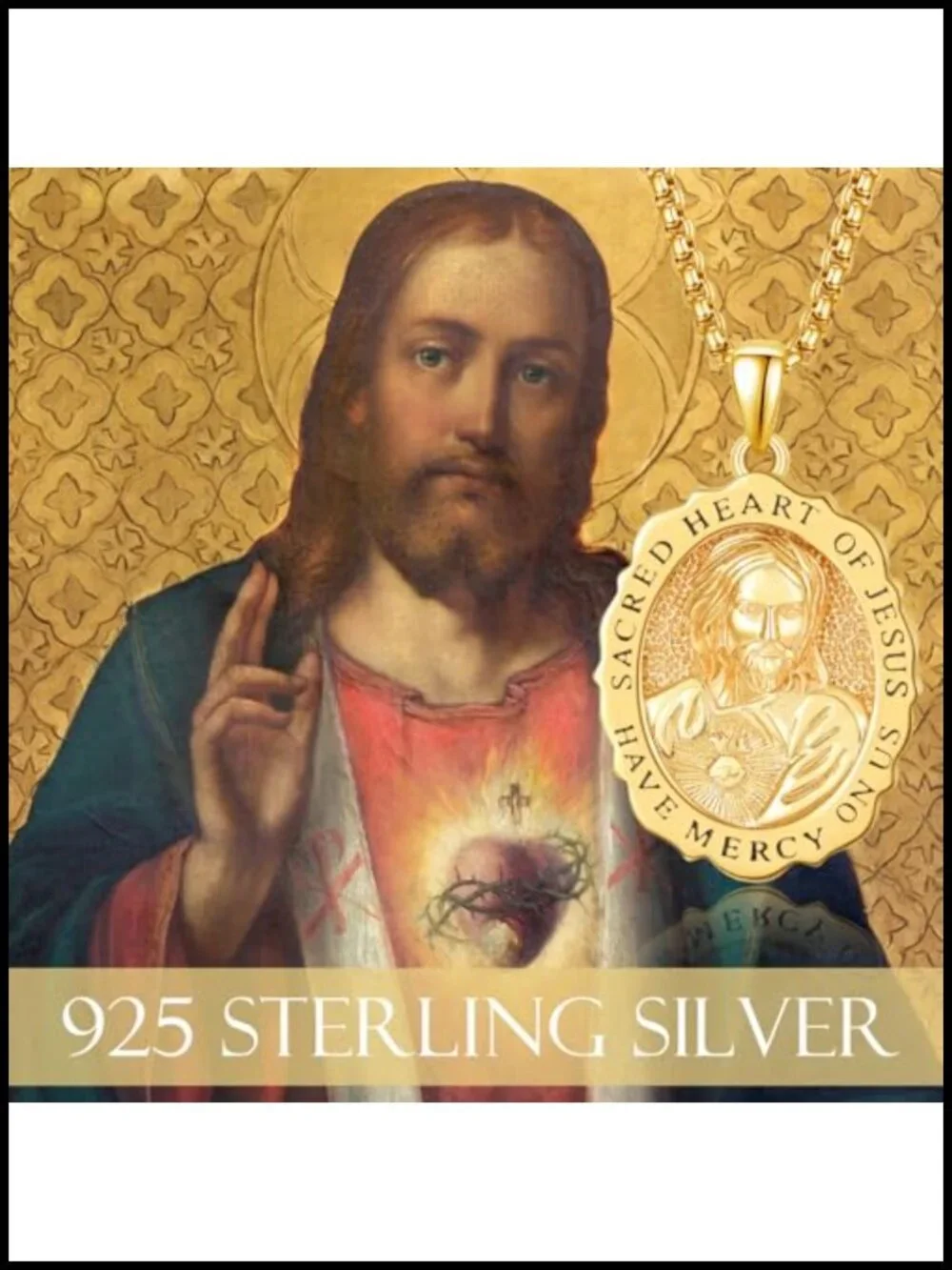 925 Sterling Silver 24K Gold Plated Saint Medal Pendant Necklace for Women Men